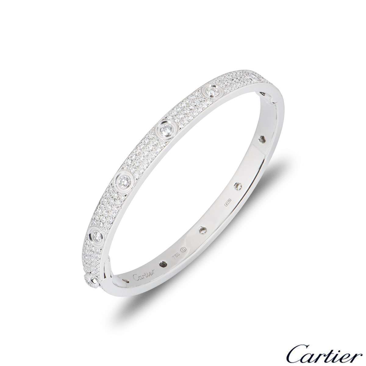 Cartier White Gold Pave Diamond Love Bracelet Size 18 N6033602 | Rich ...